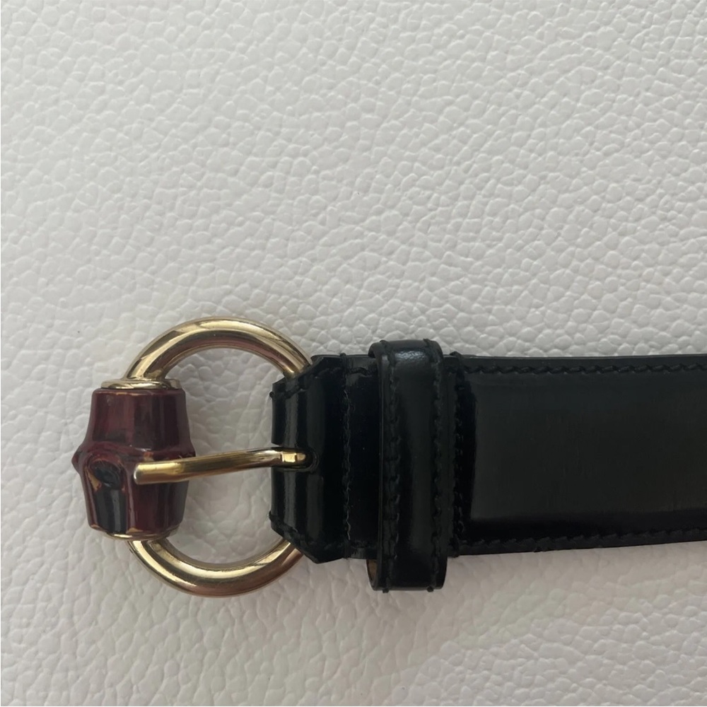 Gucci belt lacquered black with cherry color bamboo size m - Picture 2 of 8